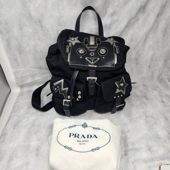 Prada Tessuto Nylon Saffiano Robot Backpack w/ Dust Bag - Black - Picture 1 of 15